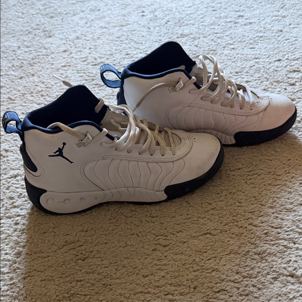Jordan Kids White and Navy High-Top Sneakers